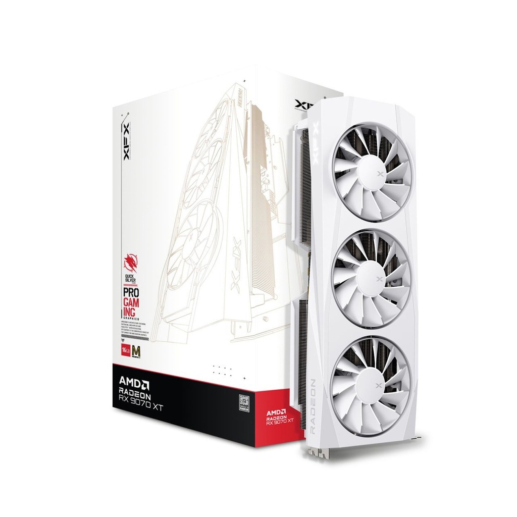 XFX Quick Silver Pro Gaming AMD Radeon RX 9070 XT 16GB Magnetic Air, Graphic Card - White