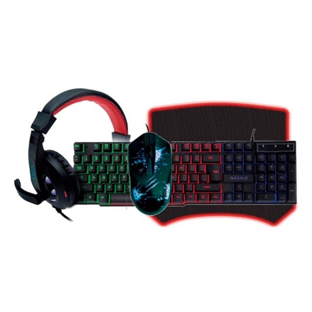 Aoas Gaming Mouse, Keyboard, Headset & Mouse Pad 4-in-1 Gaming Combo Set - Black