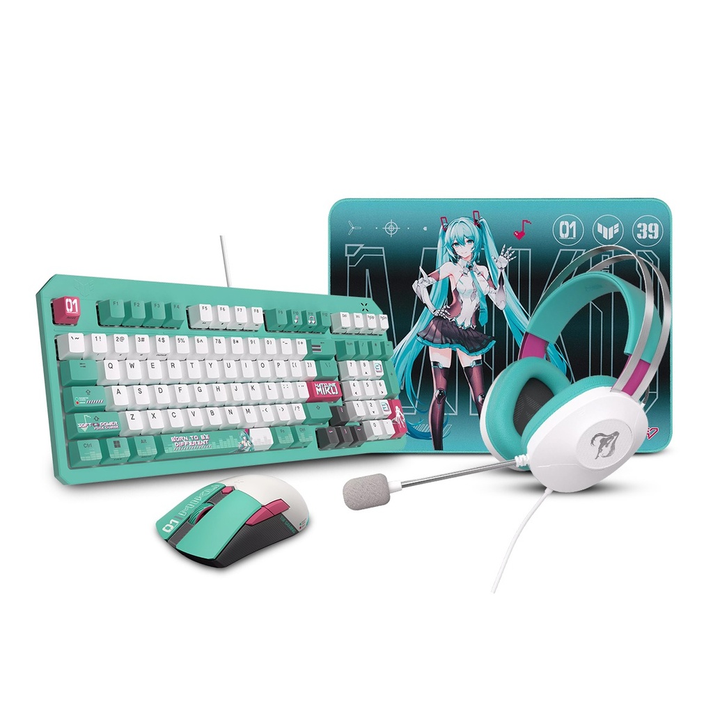 Asus Tuf Gaming X Hatsune Miku Edition - H1 Gen II Wired Headset + K3 Gen II Wired Gaming Keyboard + Mini Wireless Mouse + P1 Mouse Pad