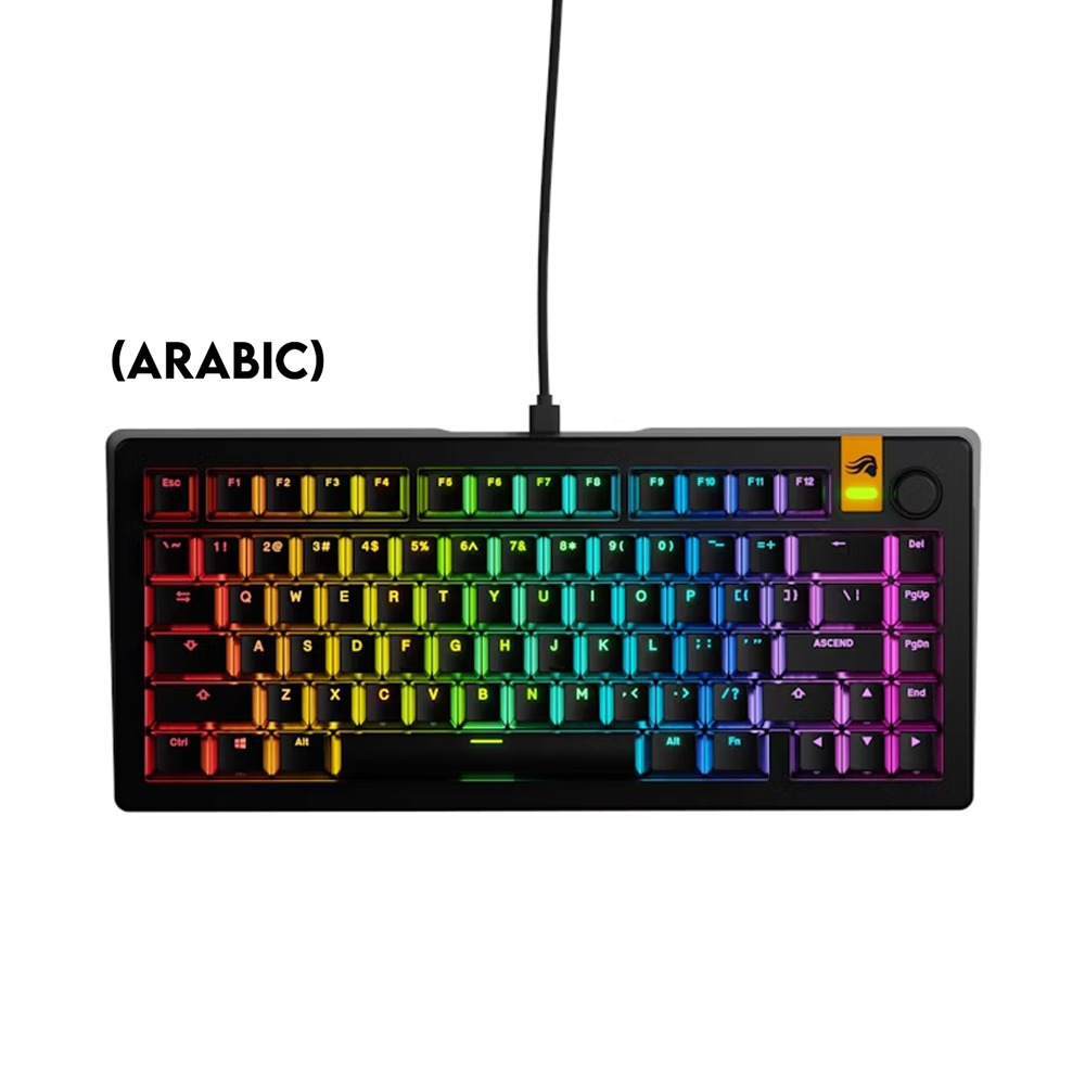 [NS027888] Glorious GMMK3 75% Wired Mechanical Keyboard DoubleShot Keycaps Glorious Fox lubed Linear Switches (Arabic) - Black