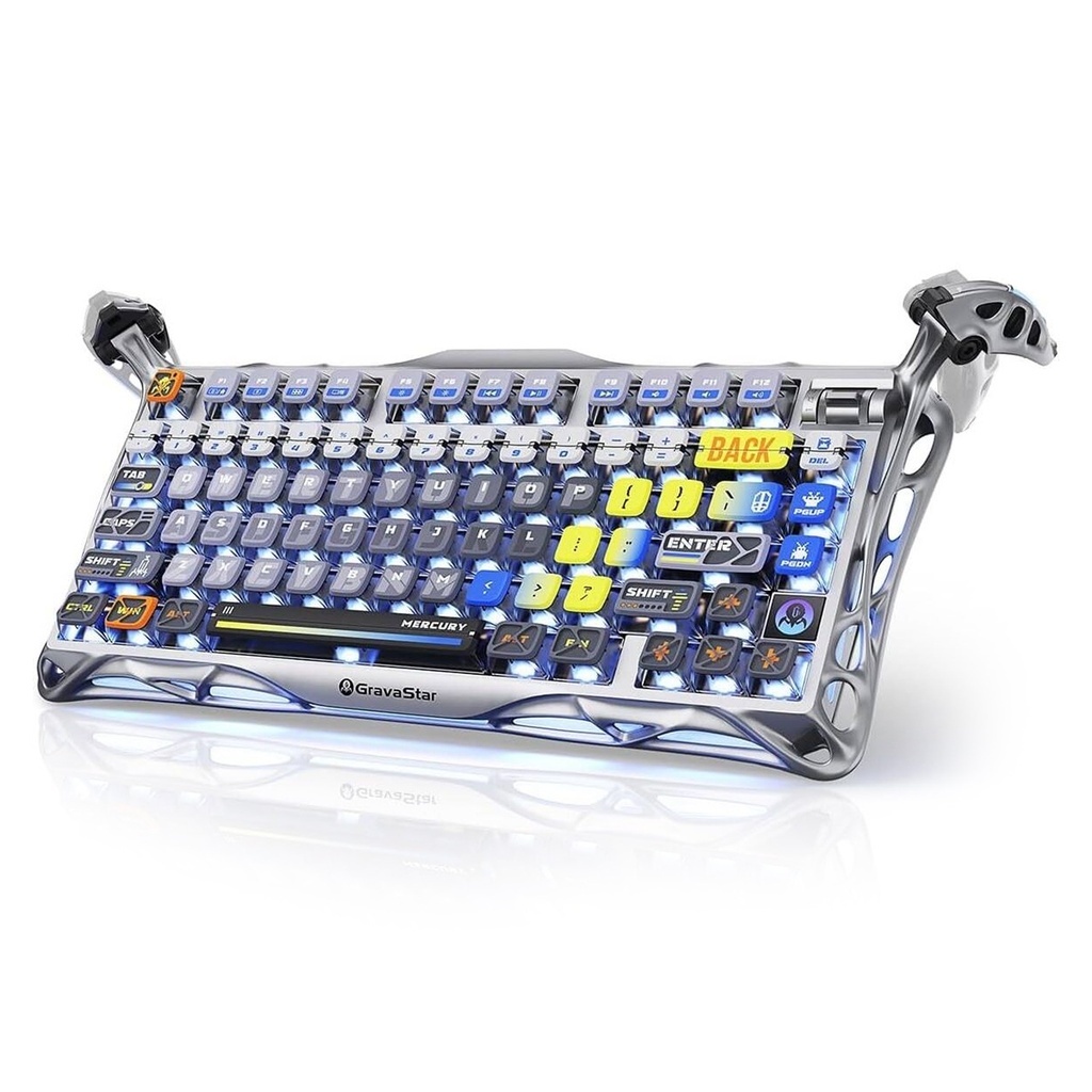[NS031642] GravaStar Mercury K1 Pro 75% Wireless Mechanical Gaming Keyboard For Windows XP & Above/Mac - Interstellar Silver