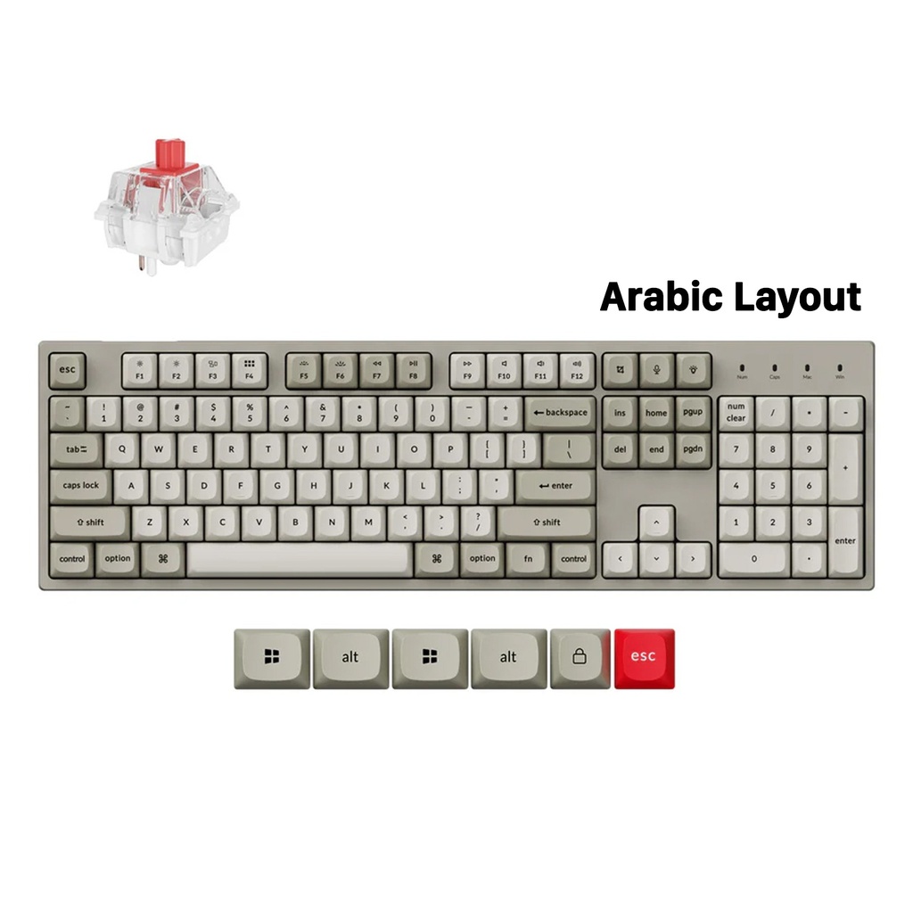 [NS031838] Keychron C2 Pro 8K QMK Full Size 100% Wired Mechanical Keyboard Connectivity Type-C (Arabic Layout) - White