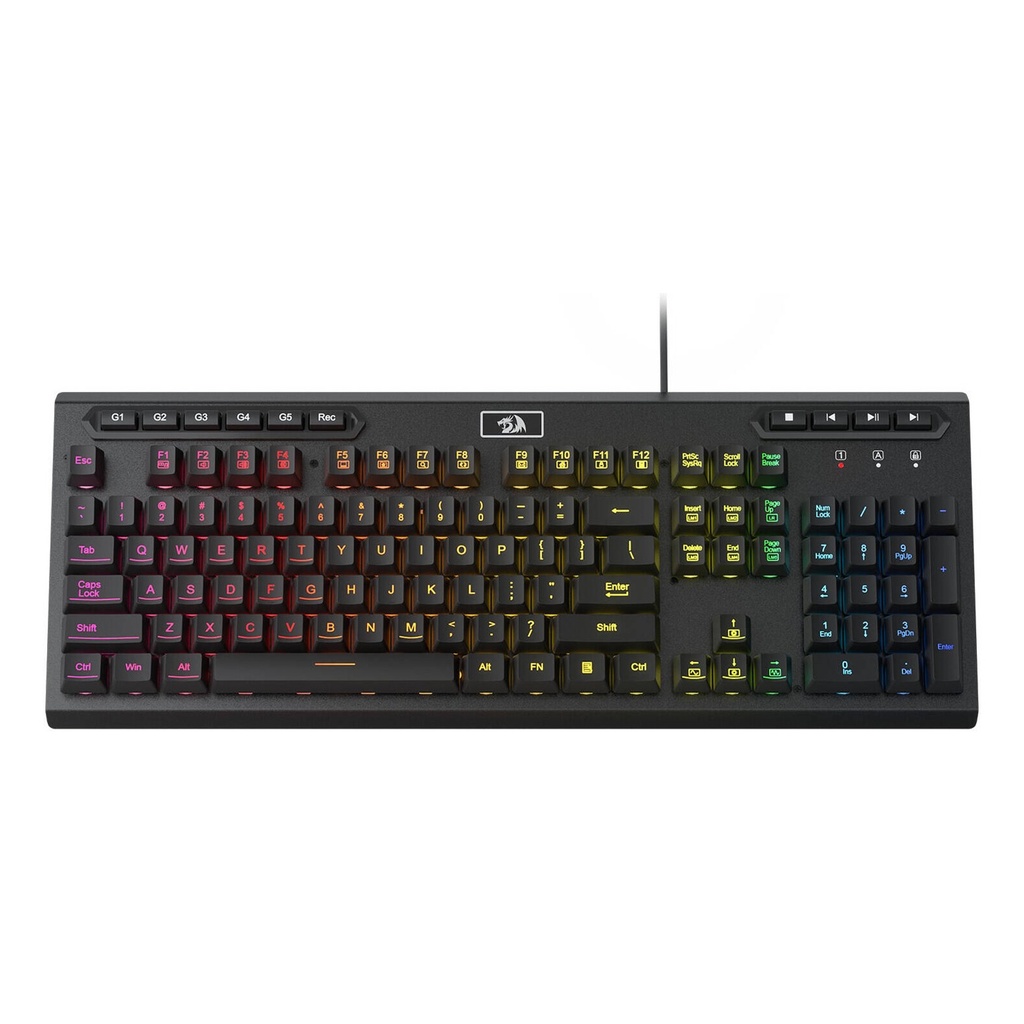 Redragon Aditya K513 Membrane Gaming Keyboard, 104 Keys Full-Size, 5 On-Board G Keys, Extra Media Control, 6 Preset Modes, 26 Anti-Ghost Keys, US QWERTY Keyboard Layout - Black | K513-RGB