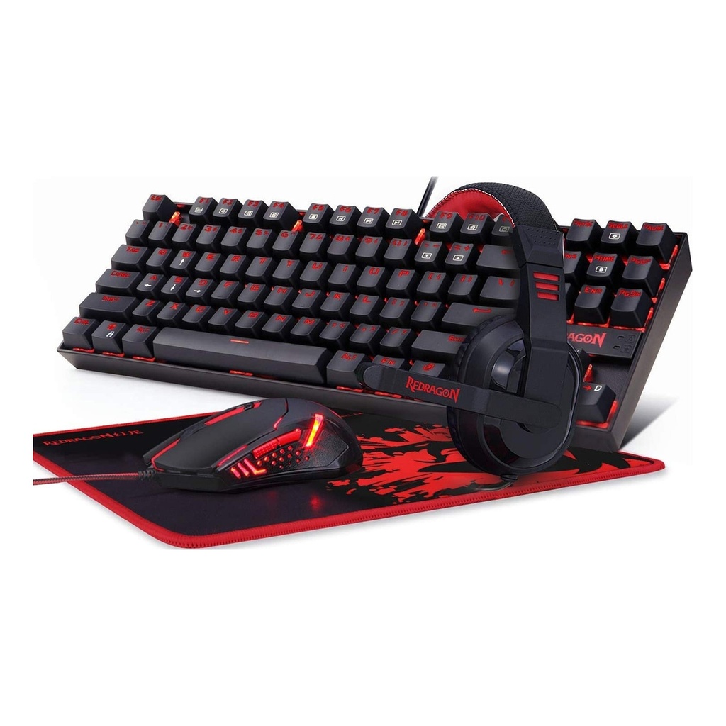 [NS004000] Redragon Gaming Essentials Wired Keyboard Mouse Headset & MousePad 4 in 1 Set - Black