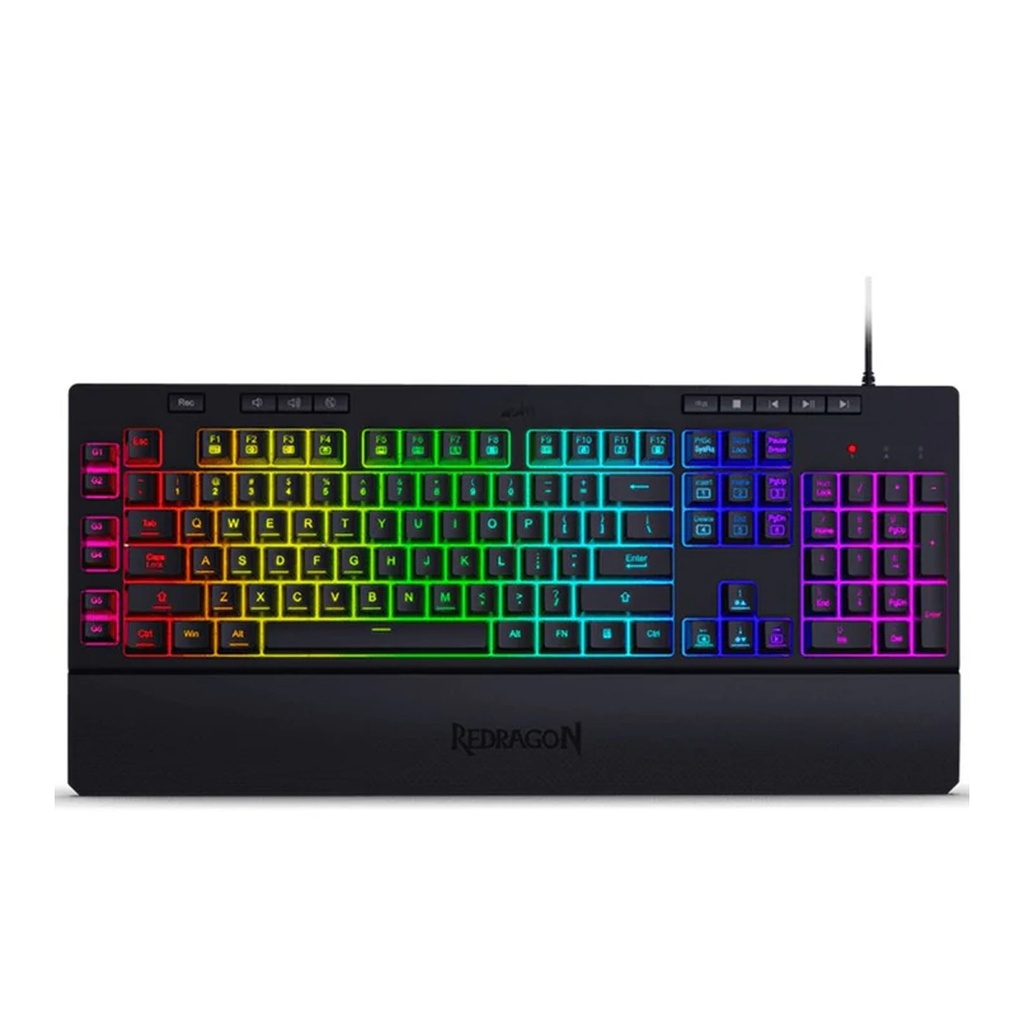 [NS030037] Redragon Shiva Wired RGB Gaming Keyboard 26 Anti-Ghost Keys, Comfortable Wrist Rest, 8 Multi-Media Keys - Black