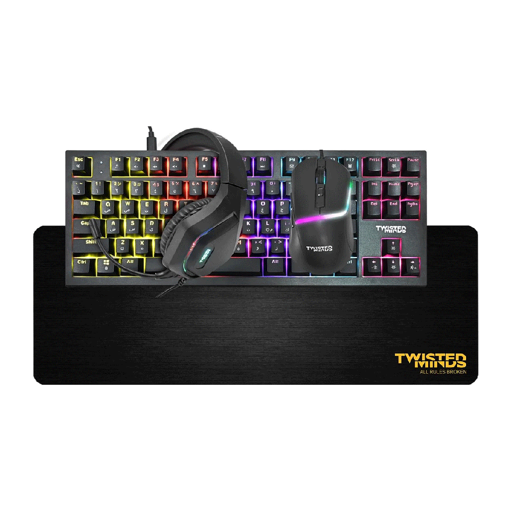 Twisted Mind Pro Gaming All-In-One Bundle Gaming Wired Keyboard, Wired Headset, Wired Mouse & Mousepad