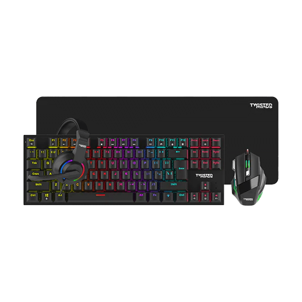 [NS028562] Twisted Mind Pro Gaming All-In-One Bundle Wired Keyboard Headset Mouse & Mousepad