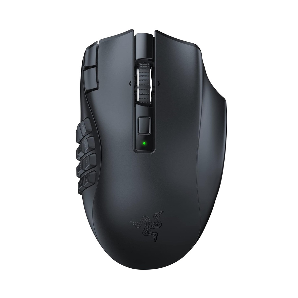Razer Naga V2 HyperSpeed Wireless MMO Gaming Mouse, 19 Programmable Buttons, HyperScroll Technology, Focus Pro 30K Optical Sensor, Mechanical Mouse Switches Gen-2, Up to 400 Hr Battery Life, Black | RZ01-03600100-R3U1
