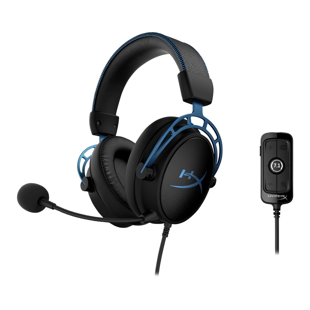 [NS015650] Hyperx Cloud Alpha S Wired (USB) Gaming Headphone, Advanced Audio Control Mixer,HyperX 7.1 Surround Sound, Adjustable Bass Detachable Noise Cancellation Mic,For PC,PS4/PS5 & Xbox-Blue/Black