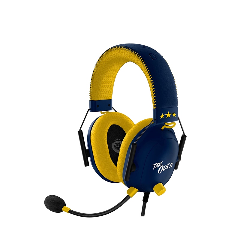 Razer BlackShark V2 Courage JD Edition Wired Gaming Headset, THX Spatial Audio, 50mm Drivers, 32 Ohms Impedance, 100 dBSPL Sensitivity, Detachable Mic, Blue/Yellow | RZ04-03230300-R3M1