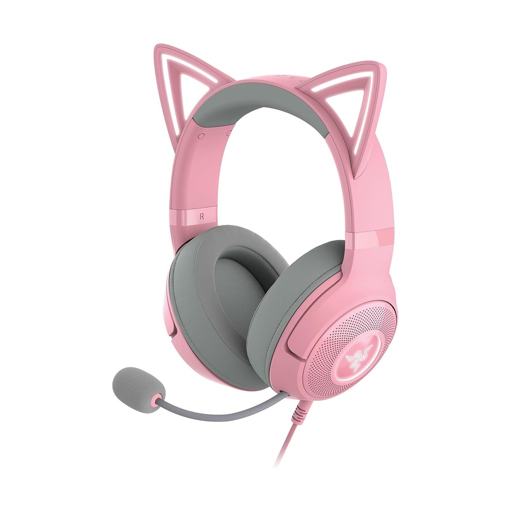 Razer Kraken Kitty V2 USB Wired RGB Gaming Headset: Chroma Kitty Ears, Stream Reactive Lighting, HyperClear Cardioid Mic, 7.1 Surround Sound For PC, PS4, PS5 - Quartz Pink