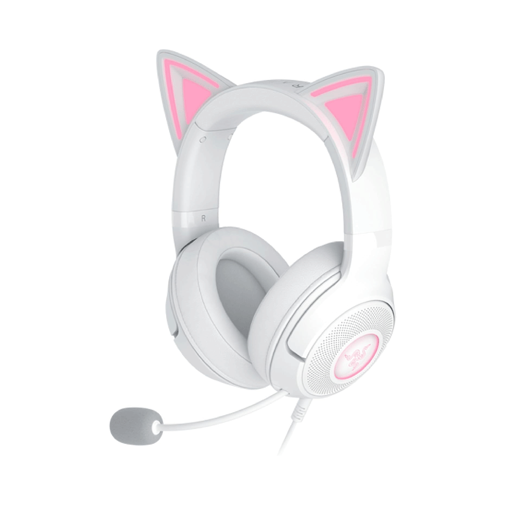 [NS028877] Razer Kraken Kitty V2 USB Wired RGB Gaming Headset: Chroma Kitty Ears, Stream Reactive Lighting, HyperClear Cardioid Mic, 7.1 Surround Sound For PC, PS4, PS5 - White