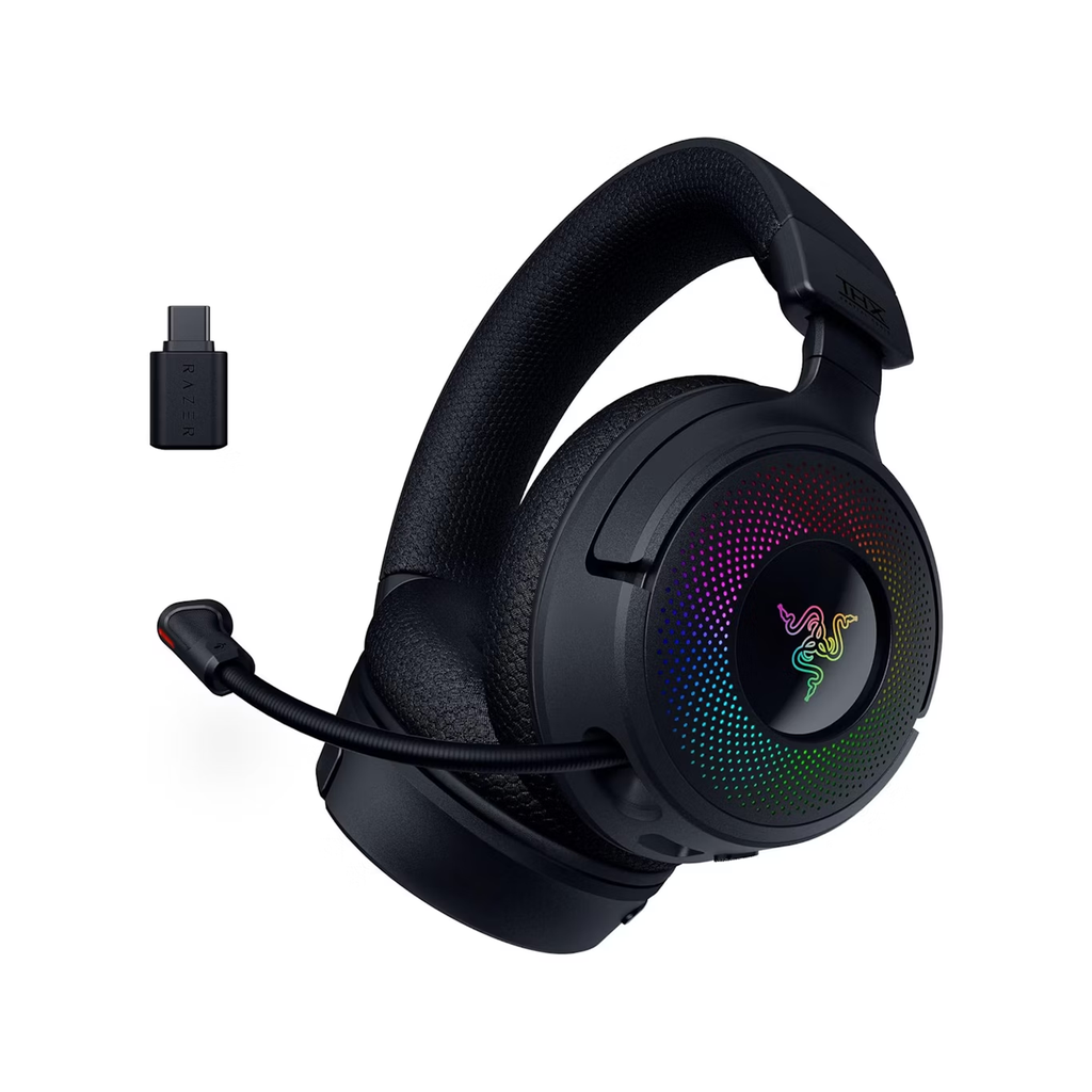 [NS027080] Razer Kraken V4 Wireless/Bluetooth/USB Gaming Headset Wideband Mic, Quick Volume Adjust - 9 Zone RGB Lighting - for PC, Mac, PS5, Nintendo Switch, Steam Deck, Smartphone - Black