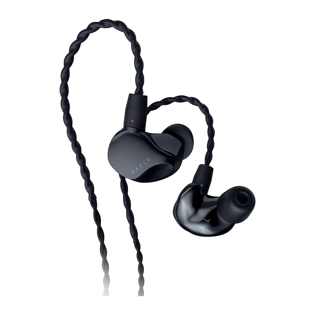 [NS011990] Razer Moray in-Ear Monitor for Streaming: Hybrid Dual Driver Acoustic Design, Ergonomic Low Profile Shape, Passive Noice Isolation, Braided Over-Ear Wires, Custom Ear Tips & Carrying Case - Black