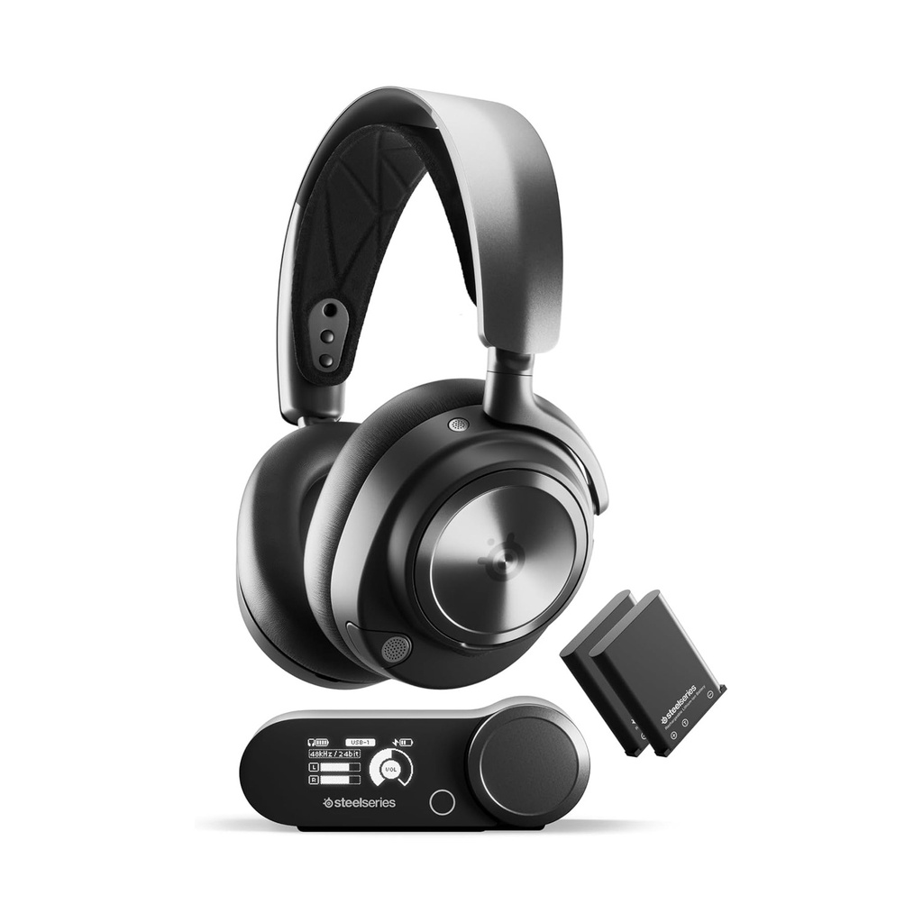 SteelSeries Arctis Nova Pro Wireless/Bluetooth High-Fidelity Gaming Headset, AI-Noise Cancellation Retractable Mic,Two Hot-Swappable Batteries (Each Up to 22 Hrs) For PC, PS5/PS4, Switch/Mobile & Smart Devices - Black
