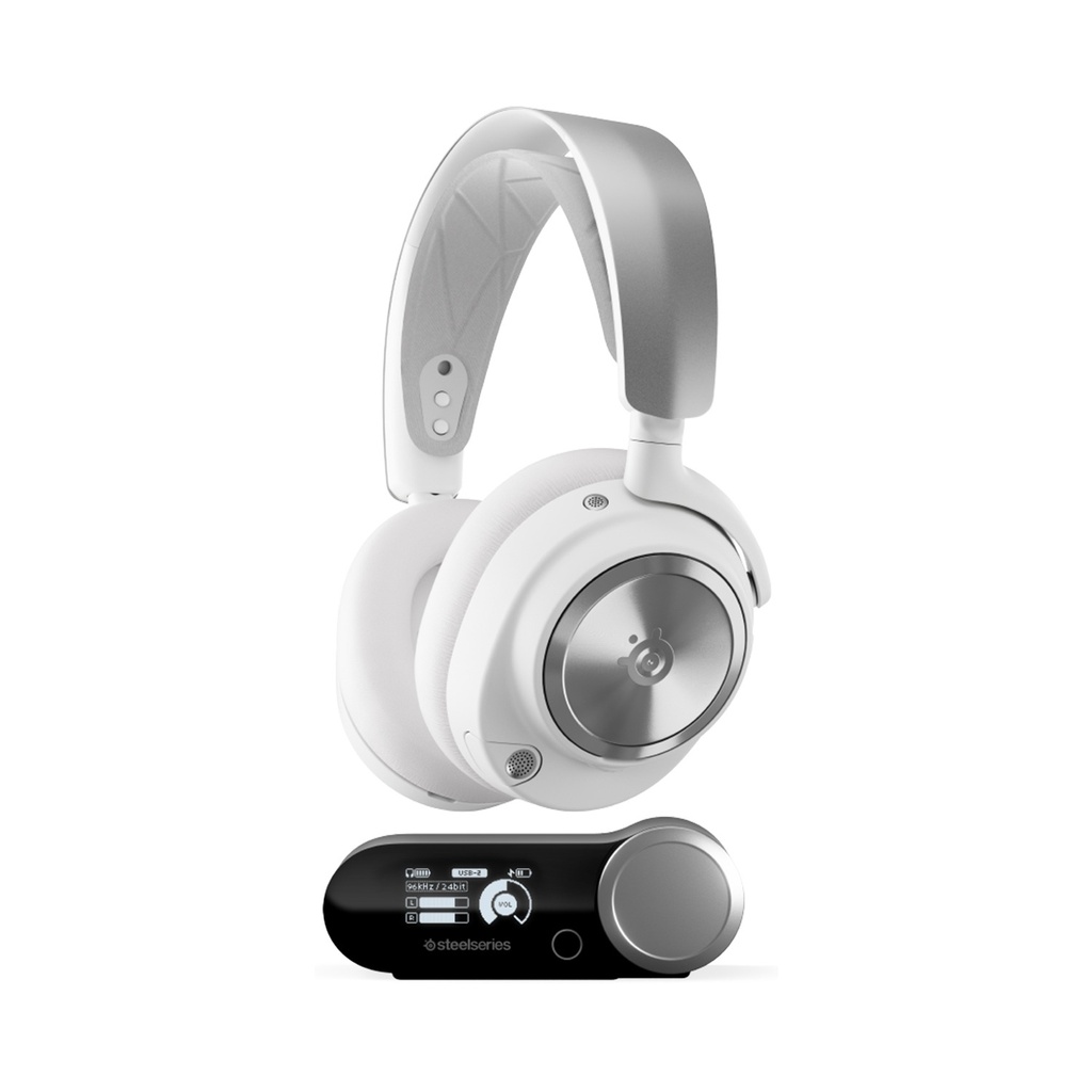 SteelSeries Arctis Nova Pro Wireless/Bluetooth High-Fidelity Gaming Headset, AI-Noise Cancellation Retractable Mic,Two Hot-Swappable Batteries (Each Up to 22 Hrs) For PC,Xbox Switch & Mobile Devices-White