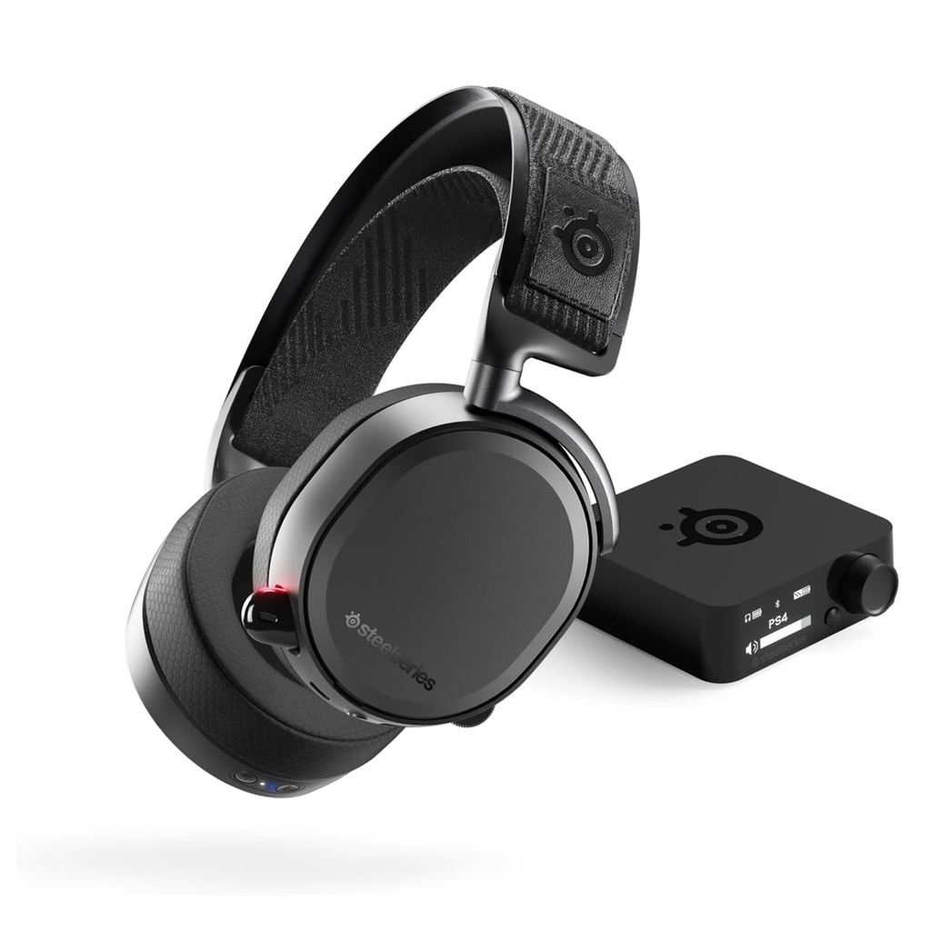 SteelSeries Arctis Pro Lossless Wireless/Bluetooth High Fidelity DTS Gaming Headset With Transmitter Base Station & Swappable Dual-Battery, ClearCast Noise-Cancellation Retractable Mic, For PC,PS5/4 - Black