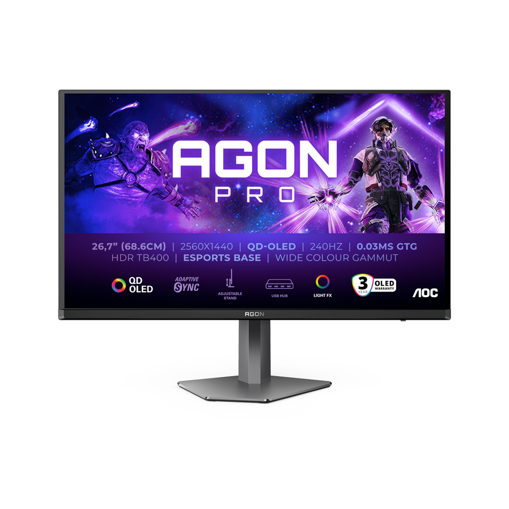 AOC AG276QZD2 27 Inch 240Hz QHD HDMI 2.0 0.03ms QD OLED Gaming Monitor - Black