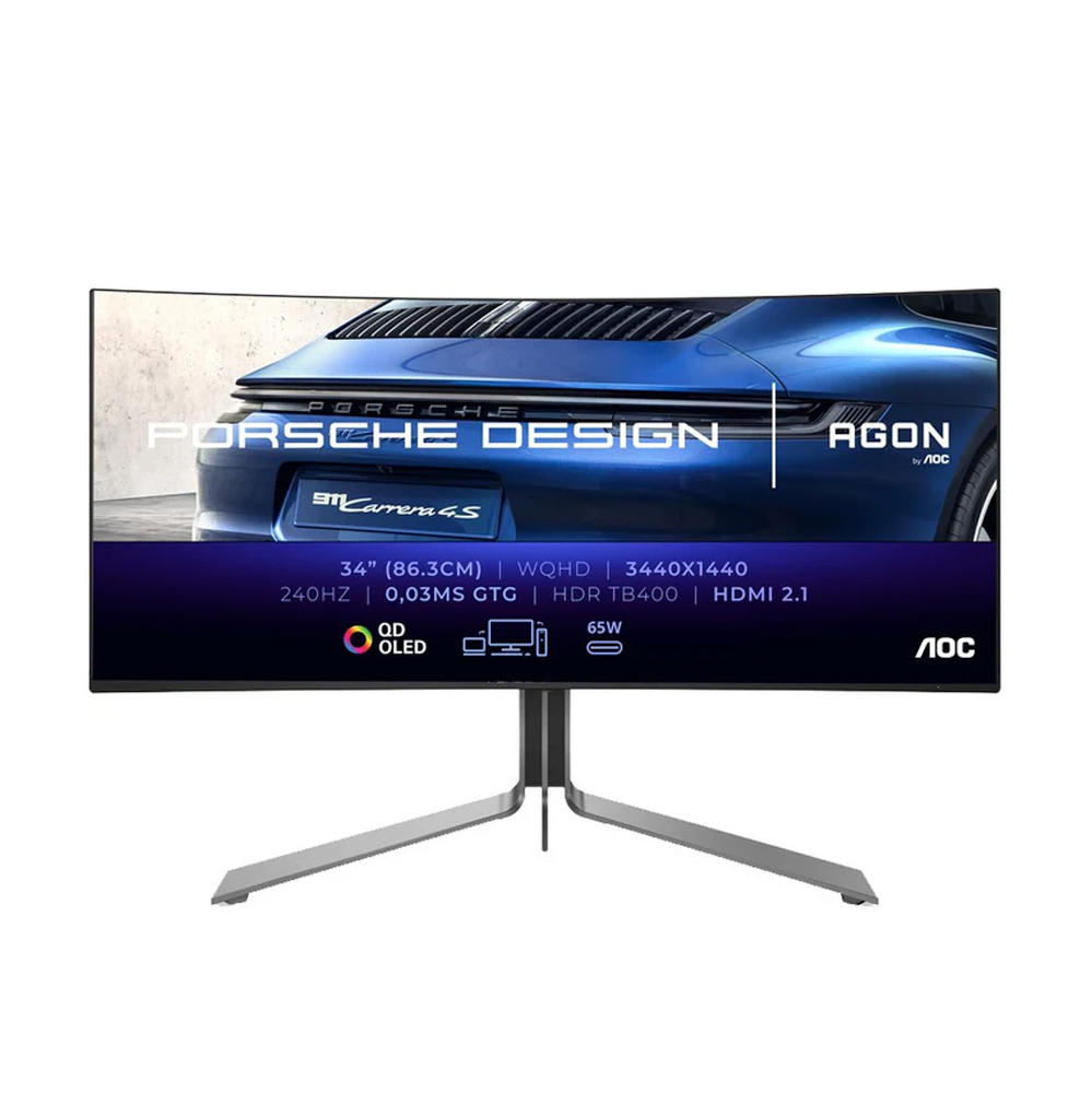 [NS028472] AOC PD34 34 Inch WQHD 240Hz 0.03ms HDMI 2.1 QD OLED Curved Gaming Monitor - Black Porsche Design