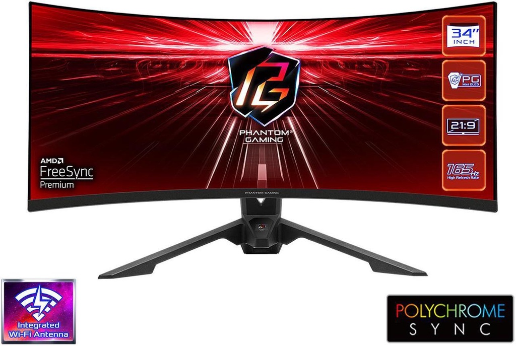 [NS027401] ASRock Phantom - PG34WQ15R3A - 34 Inch - WQHD - 165Hz - Curved Gaming Monitor