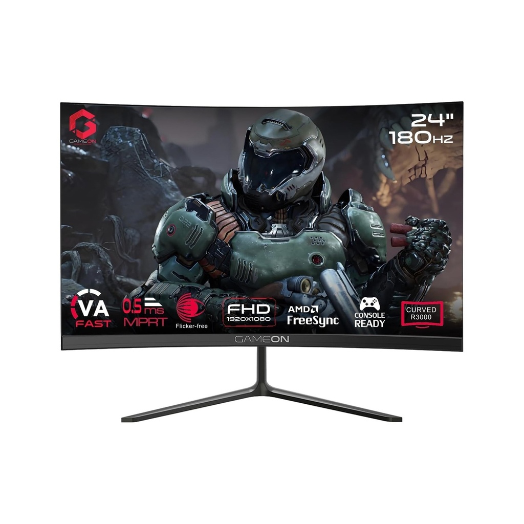 Gameon Pro Series 24" VA Panel FHD 180Hz 0.5ms HDMI 2.1, With AMD FreeSync & Nvidia G-Sync Compatible Curved R3000 Gaming Monitor