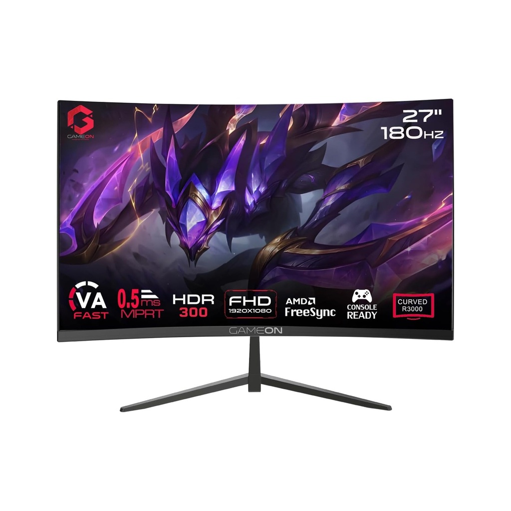 [NS029635] Gameon Pro Series 27" VA Panel FHD 180Hz 0.5ms HDMI 2.1, With AMD FreeSync & Nvidia G-Sync Compatible Curved R3000 Gaming Monitor