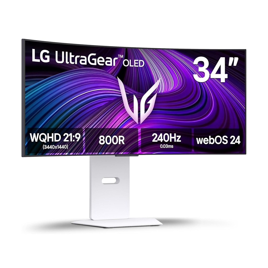 [NS031417] LG 34GX90SA-W UltraGear 34" WQHD OLED Curved Gaming Monitor, 240Hz Refresh Rate, 0.03ms Response Time, AMD FreeSync Premium & G-SYNC Compatible, Built-in Speaker, with webOS, HDMI 2.1 & USB Type-C Ports, White | 34GX90SA-W