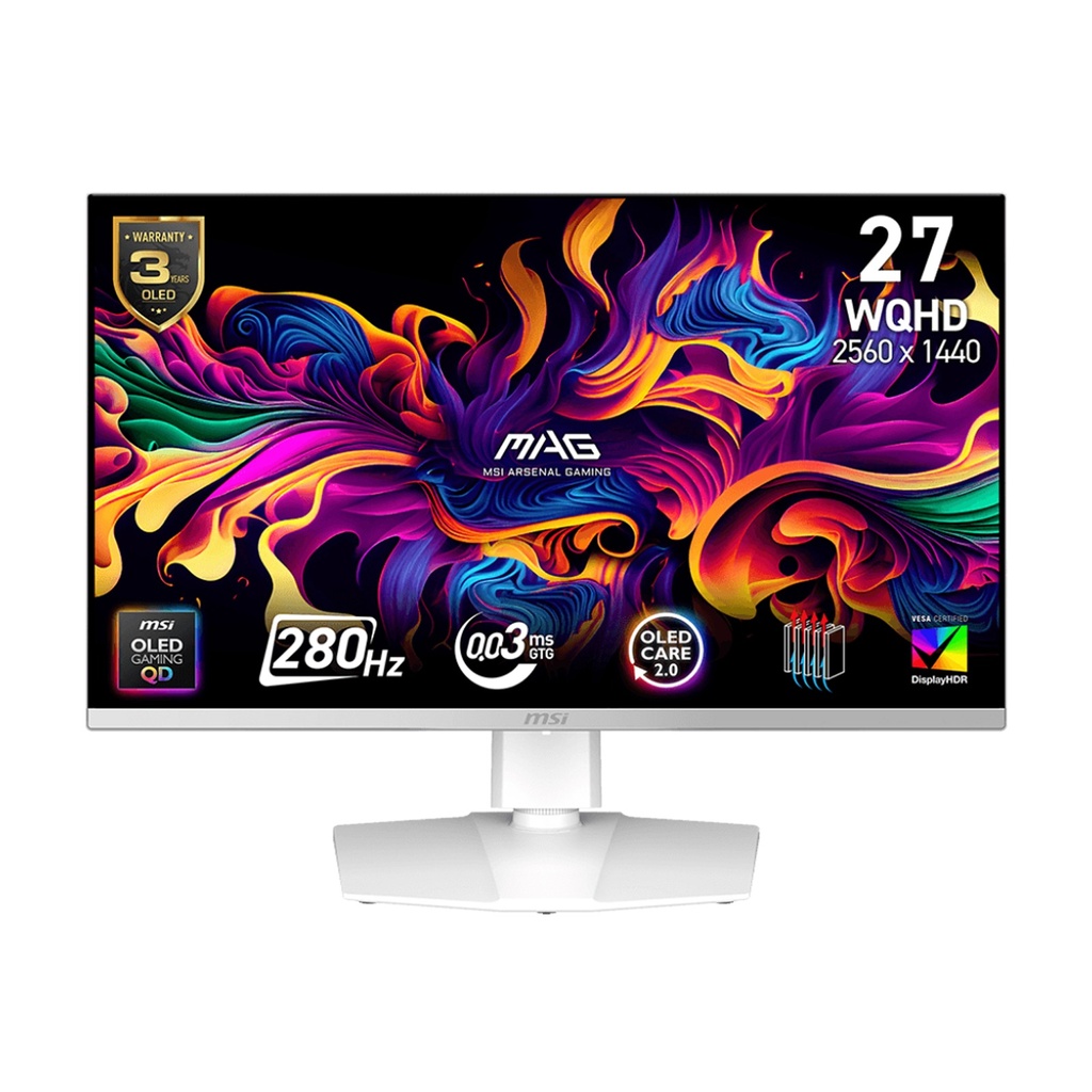 [NS031338] MSI MAG 272QPW QD-OLED X28 27" 2K WQHD 280Hz 0.03ms GTG Custom HeatSink,Vesa True Black 400 With Adaptive-Sync Gaming Monitor-White
