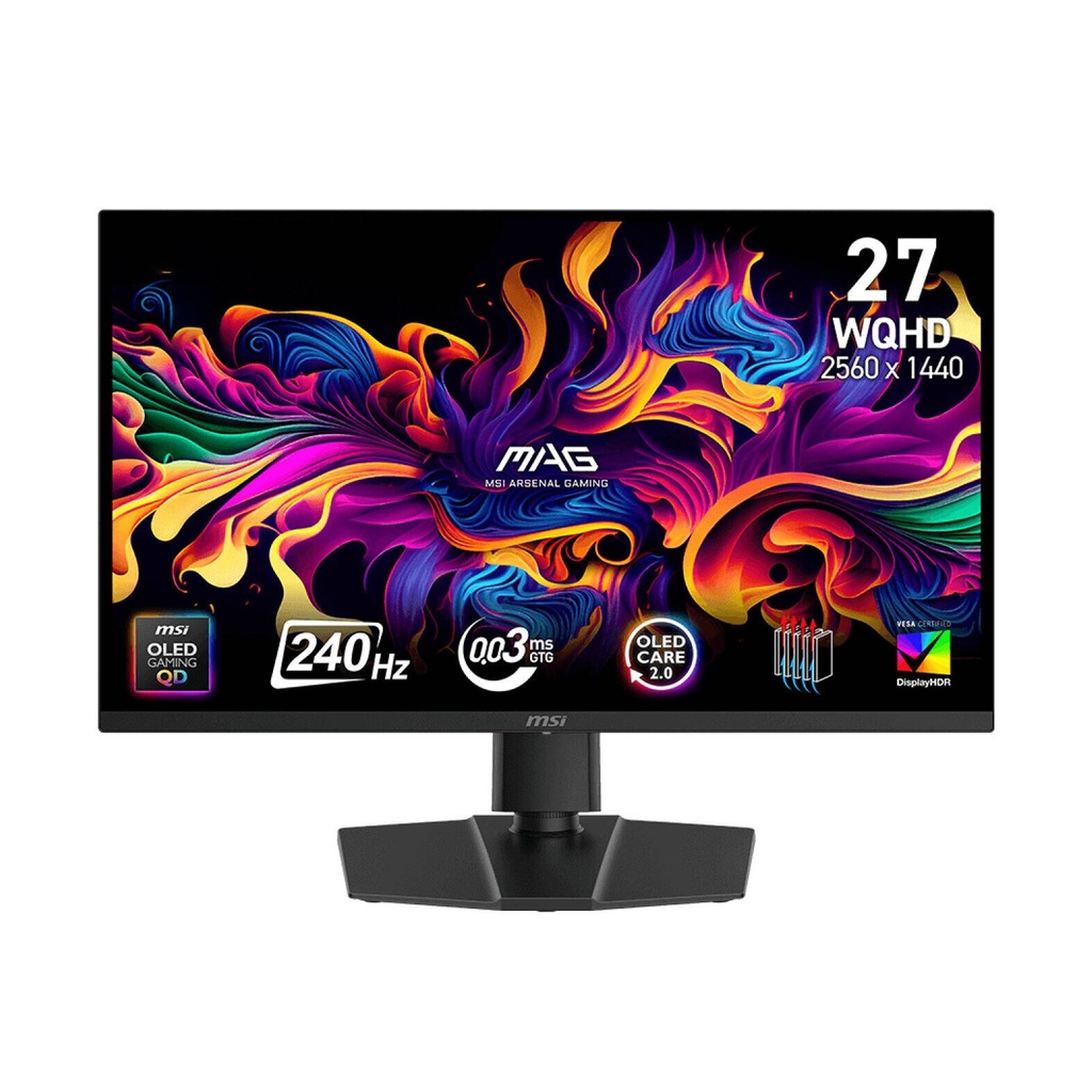[NS030234] MSI MAG 273QP X24 Gaming Monitor, QD-OLED 27" WQHD Resolution, 240Hz Refresh Rate, 0.03ms GTG Response Time, HDMI 2.1 Port, Adaptive-Sync Technology | 9S6-3CE69H-015
