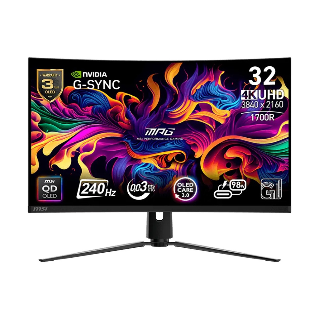 [NS032507] MSI MPG 321CURX QD-OLED 31.5" 4K UHD 240Hz, 0.03ms (GTG), HDMI 2.1, Curve 1700R, G-Sync Compatible Curved Gaming Monitor