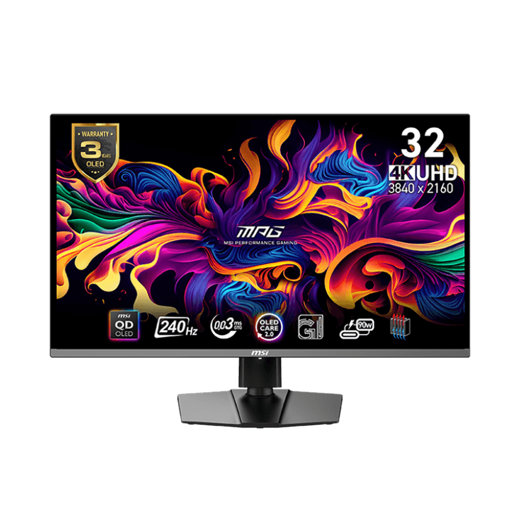 [NS026613] MSI MPG 321URX QD-OLED 32’’ 4K UHD Gaming Monitor, 240Hz Refresh Rate, 0.03Ms Response Time, OLED Panel, Adaptive Sync, HDMI 2.1/USB-C & Standard Ports, Black | 9S6-3DD29A-011