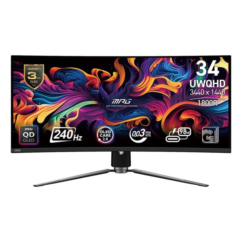 MSI MPG 341CQPX - 34 Inch UWQHD 240Hz 0.03ms HDMI 2.1 QD-OLED Curved Gaming Monitor - Black