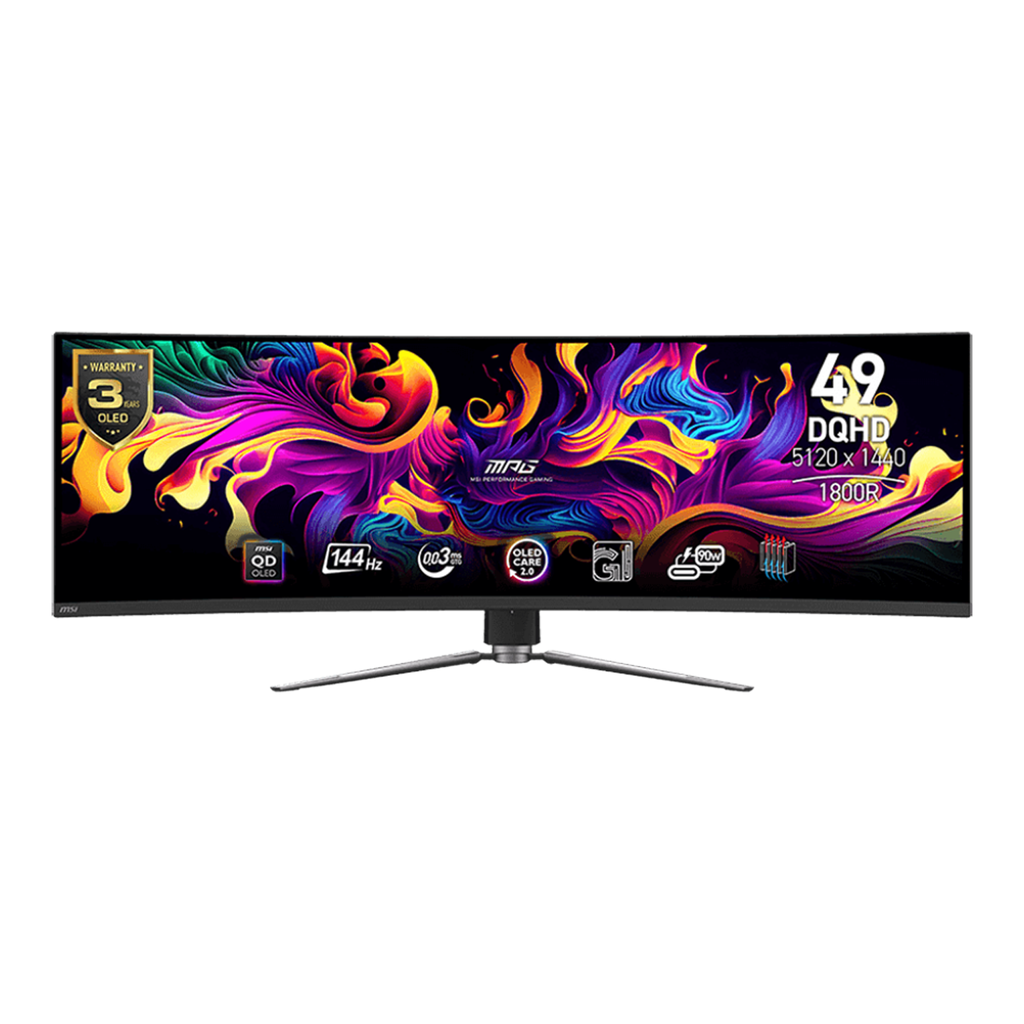 [NS026615] MSI MPG 491CQP QD-OLED 49' DQHD (5120X1440) 144Hz 0.03Ms, OLED Care 2.0, USB-C 90W,Custom HeatSink Gaming Monitor