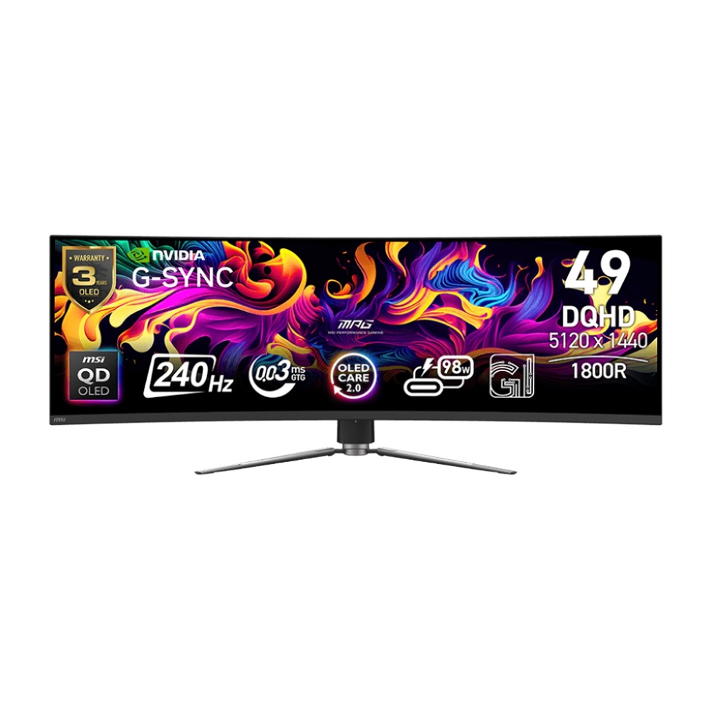 MSI MPG 491CQPX - 49 Inch DQHD 240Hz 0.03ms HDMI 2.1 QD-OLED Curved Gaming Monitor - Black