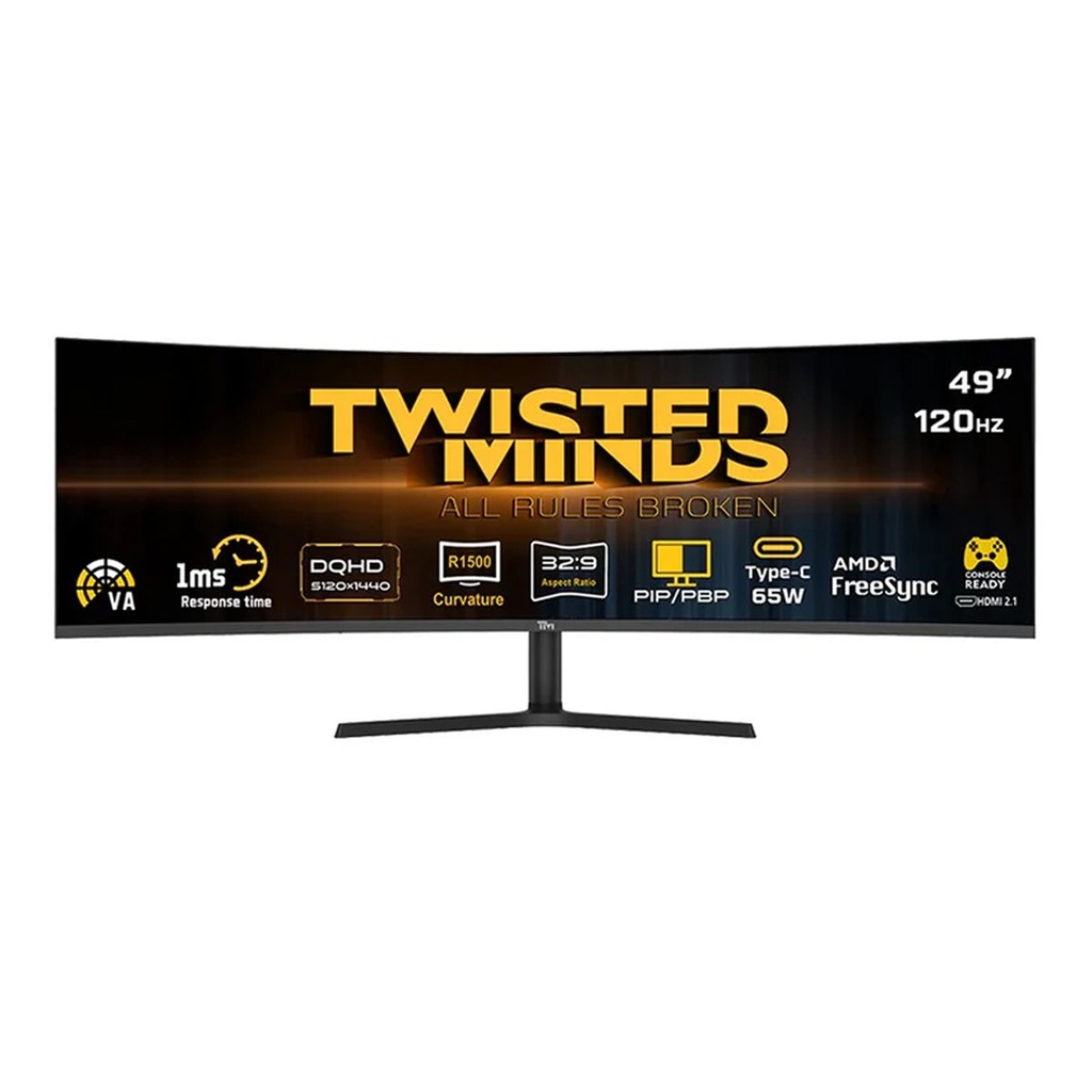 Twisted Minds Eclipse Pro Series 49" 2K WQHD VA 120Hz 1ms HDR10, HDMI 2.1 Built-in Speakers Curved Gaming Monitor