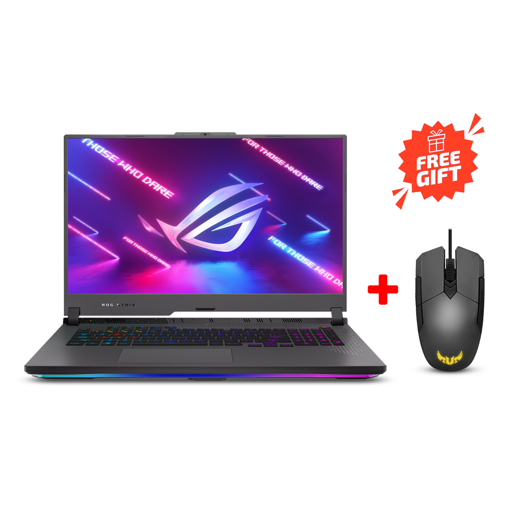 [NS016055] Asus ROG Strix G17 (G713PV-9161G) Gaming Laptop AMD Ryzan 9-7845HX Processor, 16GB RAM DDR5, 1TB 4.0 NVMe SSD, NVIDIA GeForce RTX 4060 GPU 8GB, 17.3” FHD (1920x1080) 144hz Display 4-Zone RGB, Arabic/English Keyboard, Win 11 Home + Asus TUF M5 Gaming Mouse