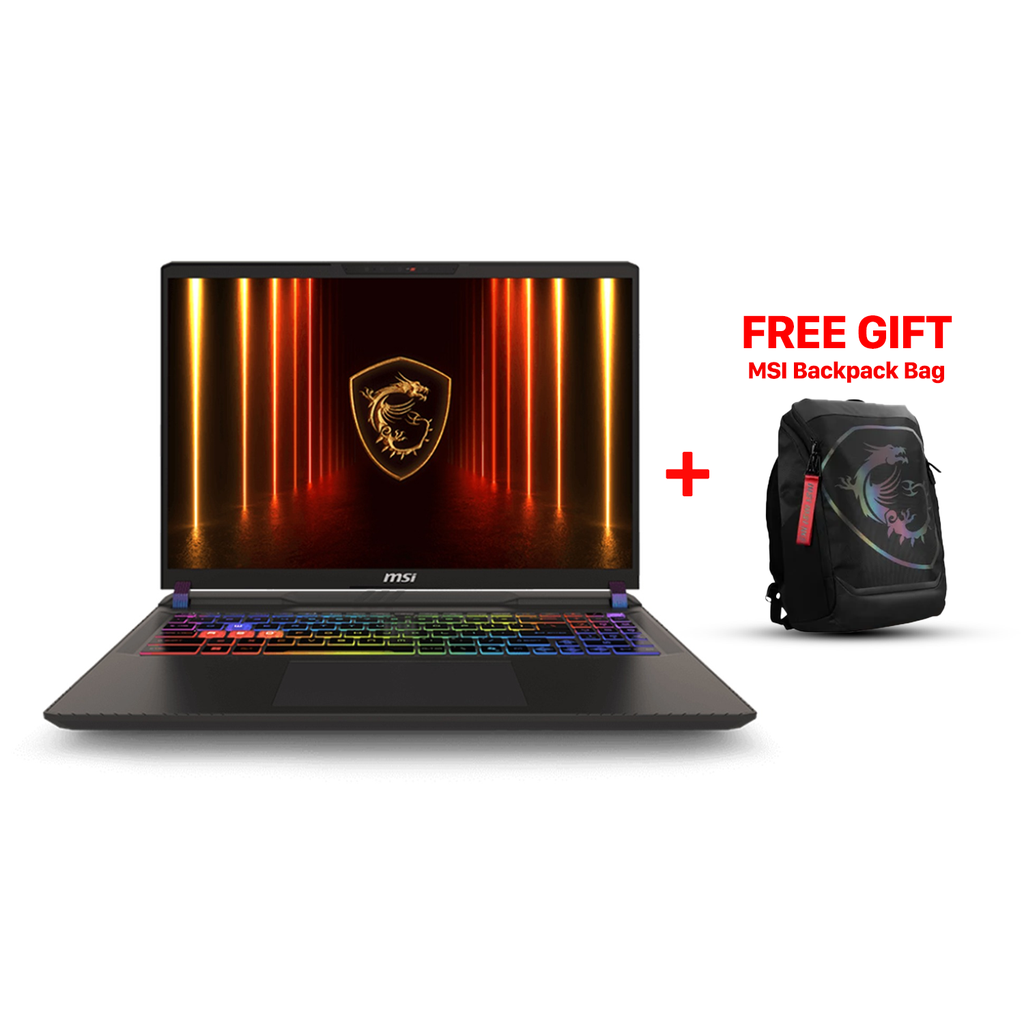 [NS028849] MSI Vector 16 HX AI A2XWIG Gaming Laptop, Intel Core Ultra 9 275HX Processor, 32GB DDR5 RAM, 1TB NVMe SSD, RTX 5080 16GB GPU, 16" QHD+ 240Hz Display, 24-Zone RGB Keyboard, 90W hr Battery, (Eng/Arb KB) Win 11 Home - Cosmos Gray + MSI Backpack Bag