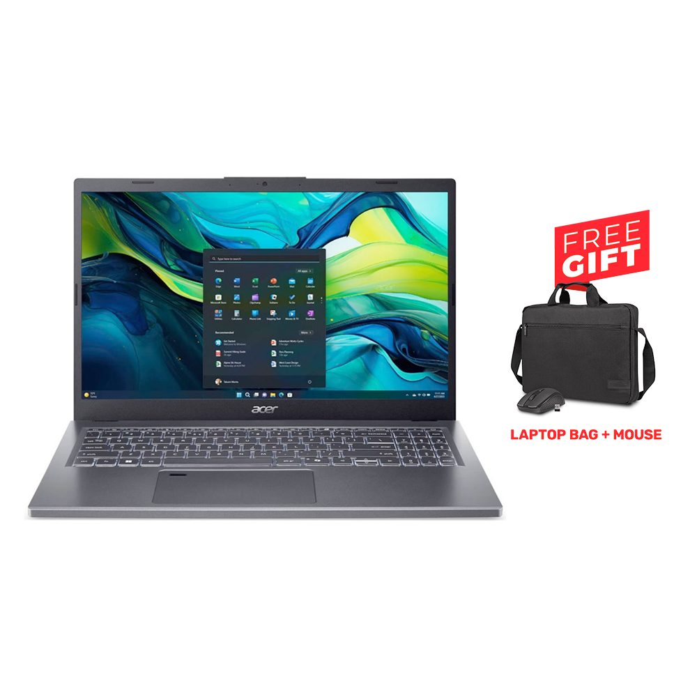 [NS031255] Acer Aspire 15 Laptop, AMD Ryzen 7-8840HS Processor, 16GB DDR5 RAM, 512GB NVMe SSD, AMD Radeon Graphics, 15.6" FHD Display, Windows 11 Pro (License), Steel Gray | NX.KXAEM.003 + Free Gift Laptop Bag + Wireless Mouse