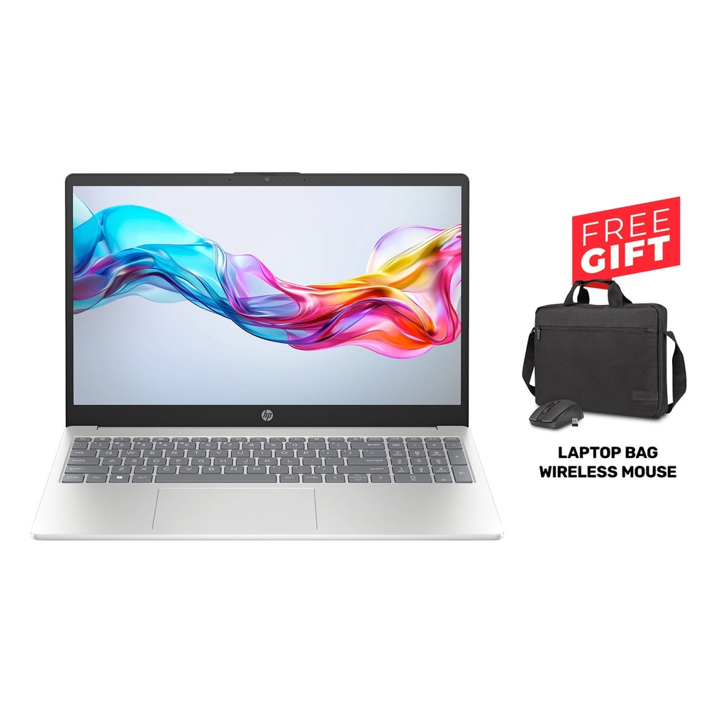 [NS029531] HP Laptop (15-FD0146NE) Intel Core i7-1355U Processor, 8GB RAM, 512GB SSD, Intel Iris Xᵉ Graphics, 15.6" FHD (1920x1080) Windows 11 Pro (License) - Natural Silver | Free Gift Laptop + Wireless Mouse