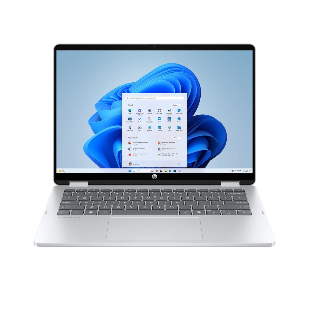 [NS031367] HP OmniBook 5 Flip Touch Screen Laptop, Intel Core 7 150U Processor, 16GB RAM, 512GB NVMe Gen4 SSD, Intel® Graphics, 14.0" FHD IPS TouchScreen, Backlit keyboard, Windows 11 Home, 14-FP0023DX | Glacier Silver