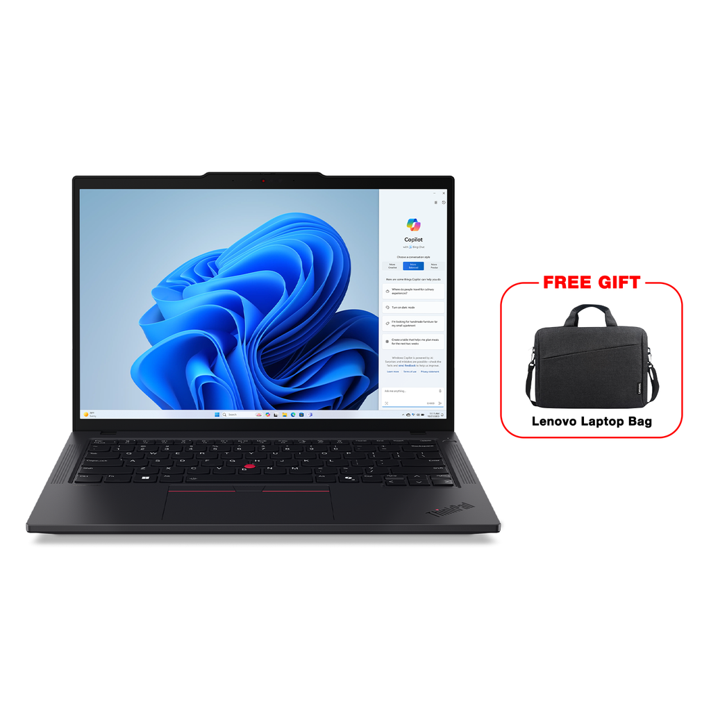 [NS027455] Lenovo ThinkPad T14 Gen5 Laptop Intel Core Ultra 7-155U, 16GB RAM, 512GB SSD, Integrated Intel Graphics, 14" WUXGA (1920x1200), Windows 11 Pro (License), (Eng/Arb Keyboard) - Black + Lenovo Laptop Bag (Free Gift)