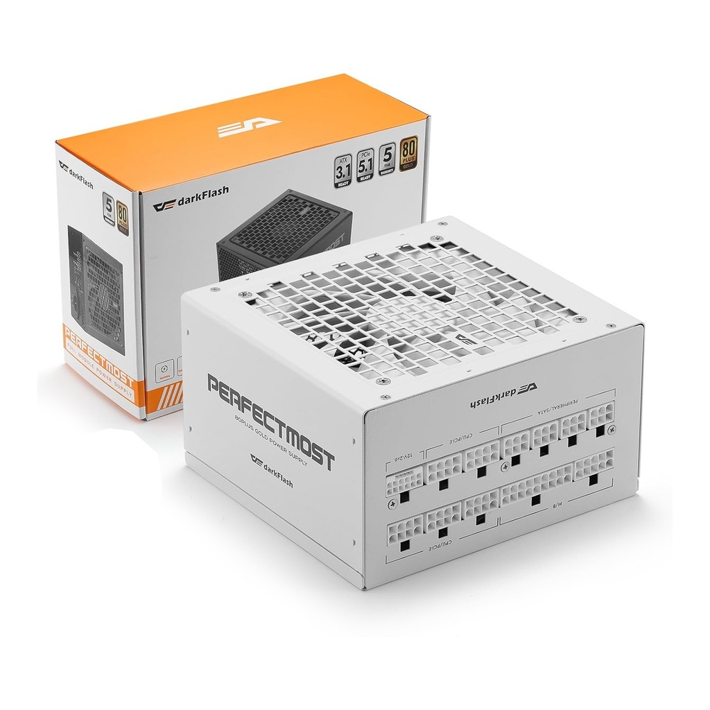 DarkFlash Perfect Most 750W 80Plus Gold ATX 3.1 PCIe 5.1 Full Module Power Supply - White | PMT750A3-W
