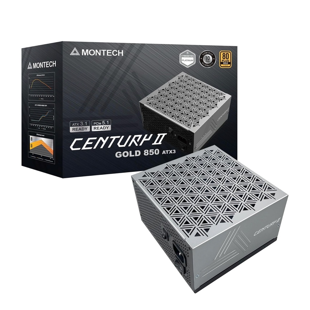 Montech Century II 80 PLUS GOLD & Cybenetics Platinum Fully Modular ATX 3.1 PCIe 5.1, 850W Power Supply