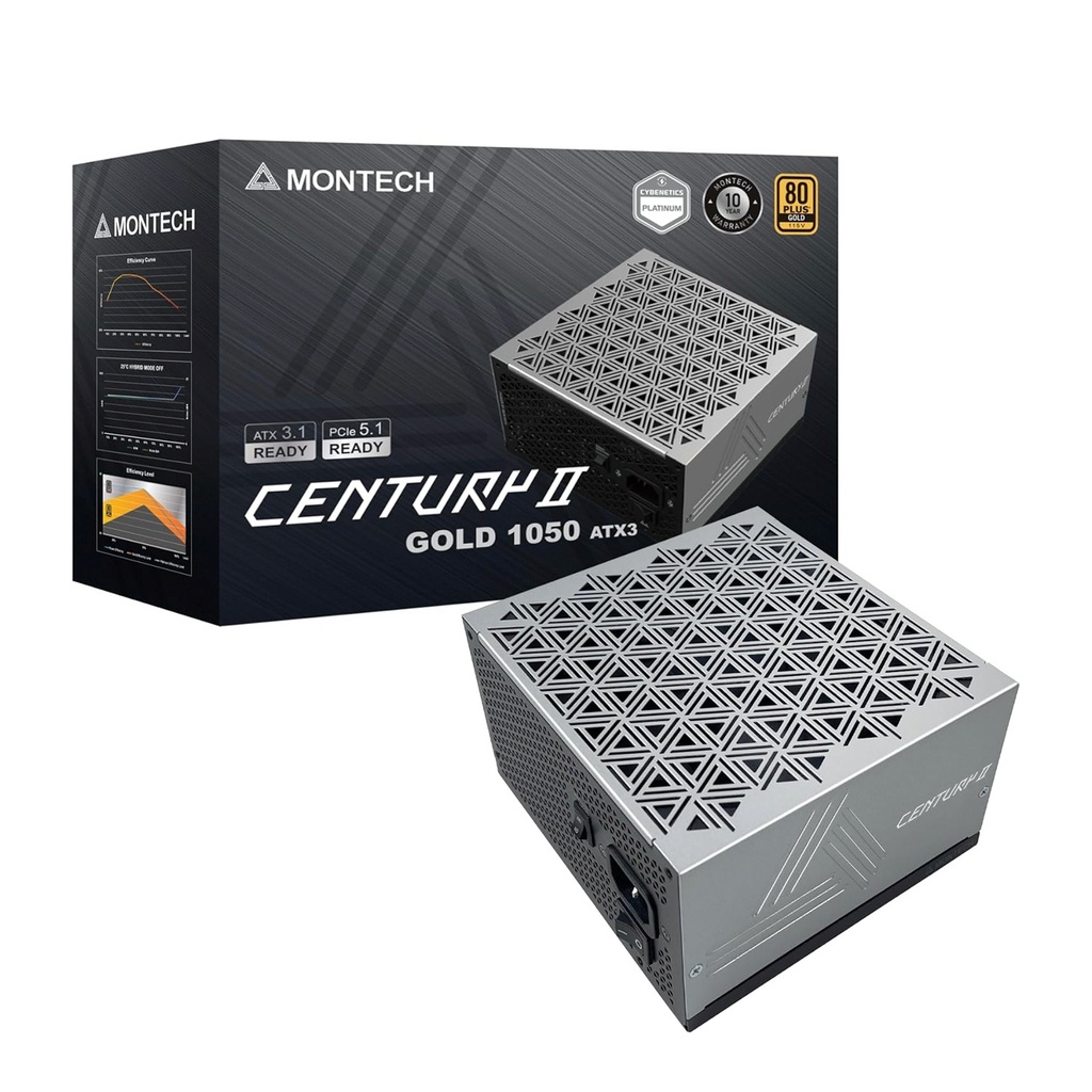 Montech Century II 80 PLUS GOLD & Cybenetics Platinum Fully Modular ATX 3.1 PCIe 5.1,1050W Power Supply