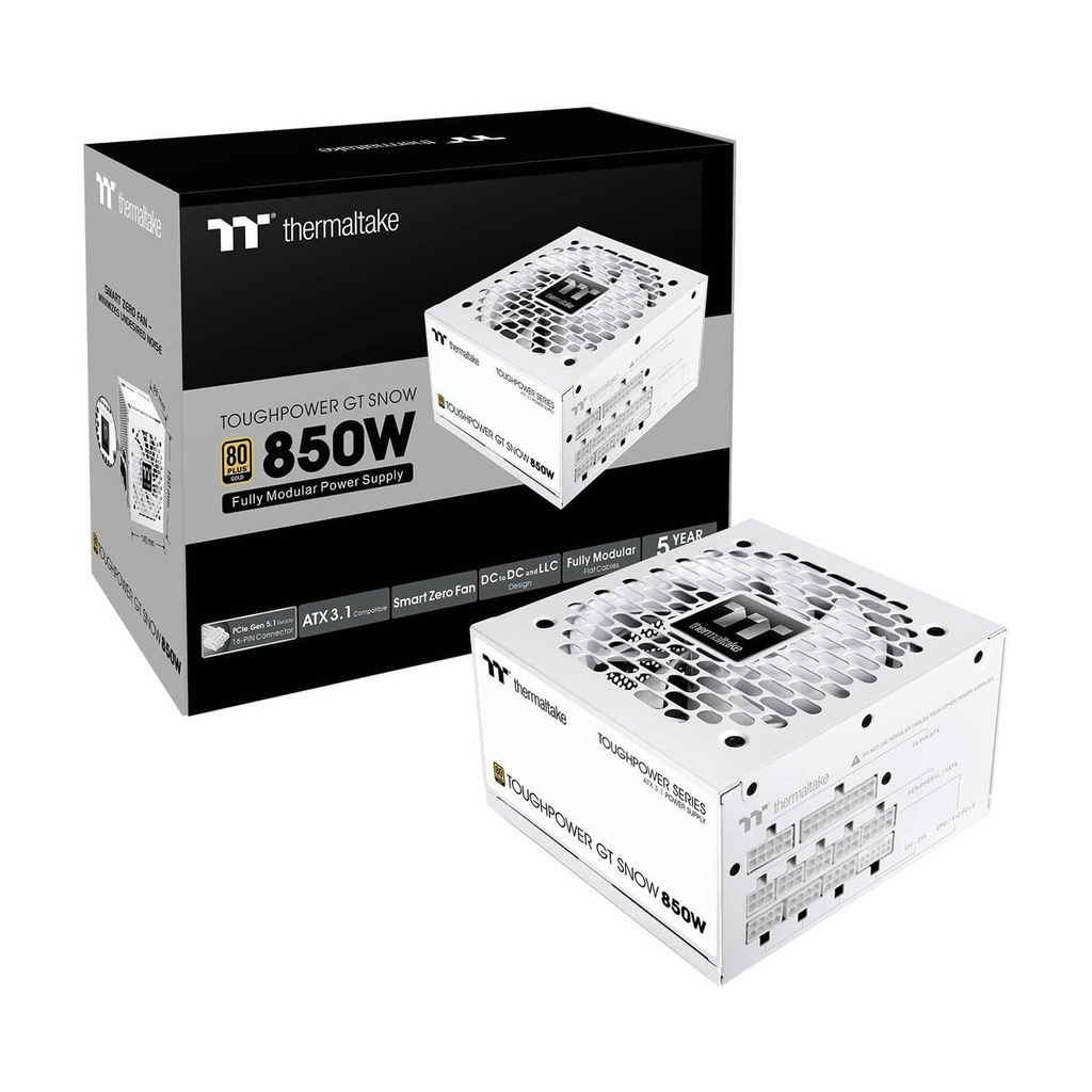 [NS029790] Thermaltake Toughpower GT 850W Fully Modular Power Supply, 80 PLUS Gold PCIe Gen 5.1, ATX 3.1 Ready, White