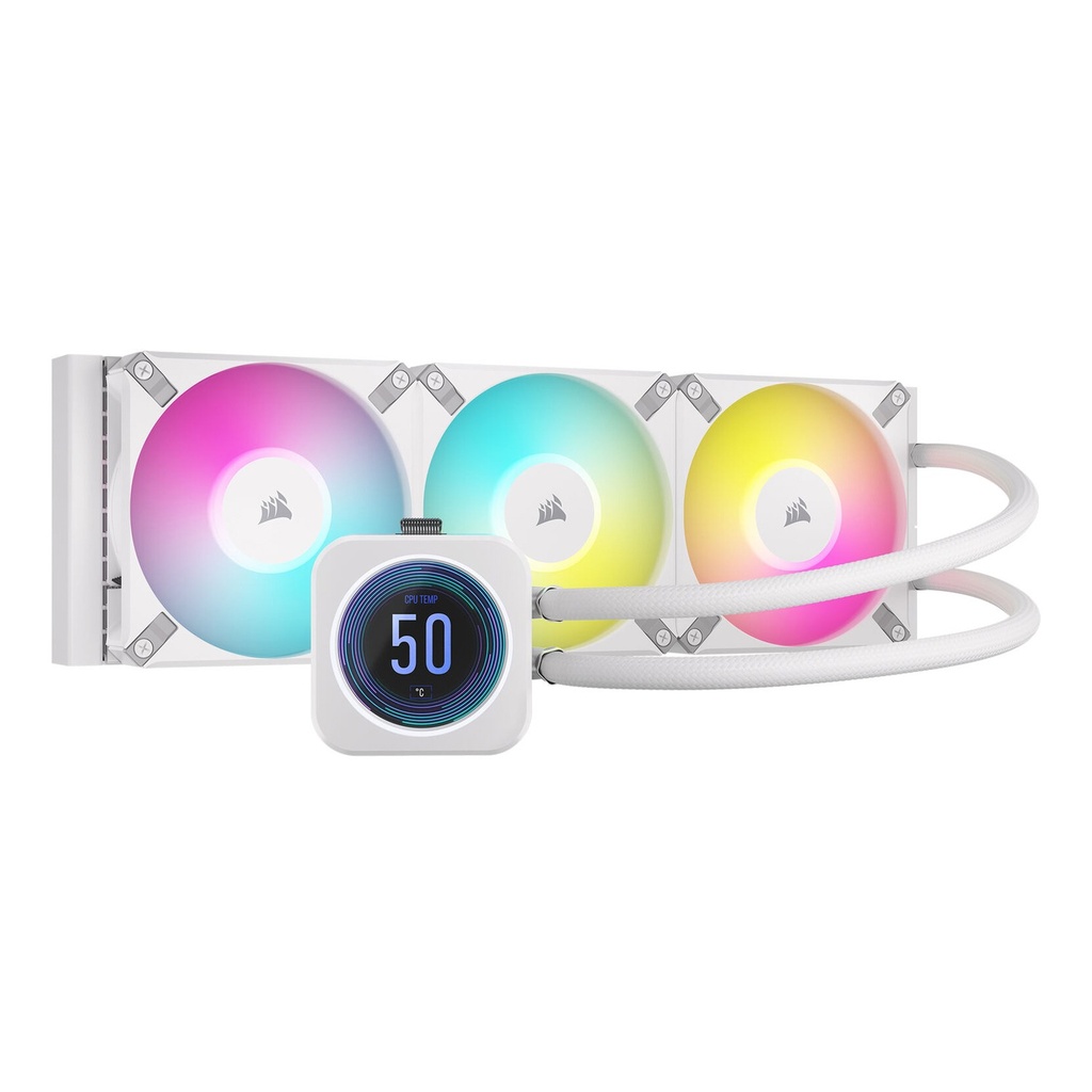 [NS026880] Corsair iCUE H150i Elite LCD XT 360mm Liquid CPU Cooler With IPS LCD Screen, Three AF120 RGB Elite Fans - White