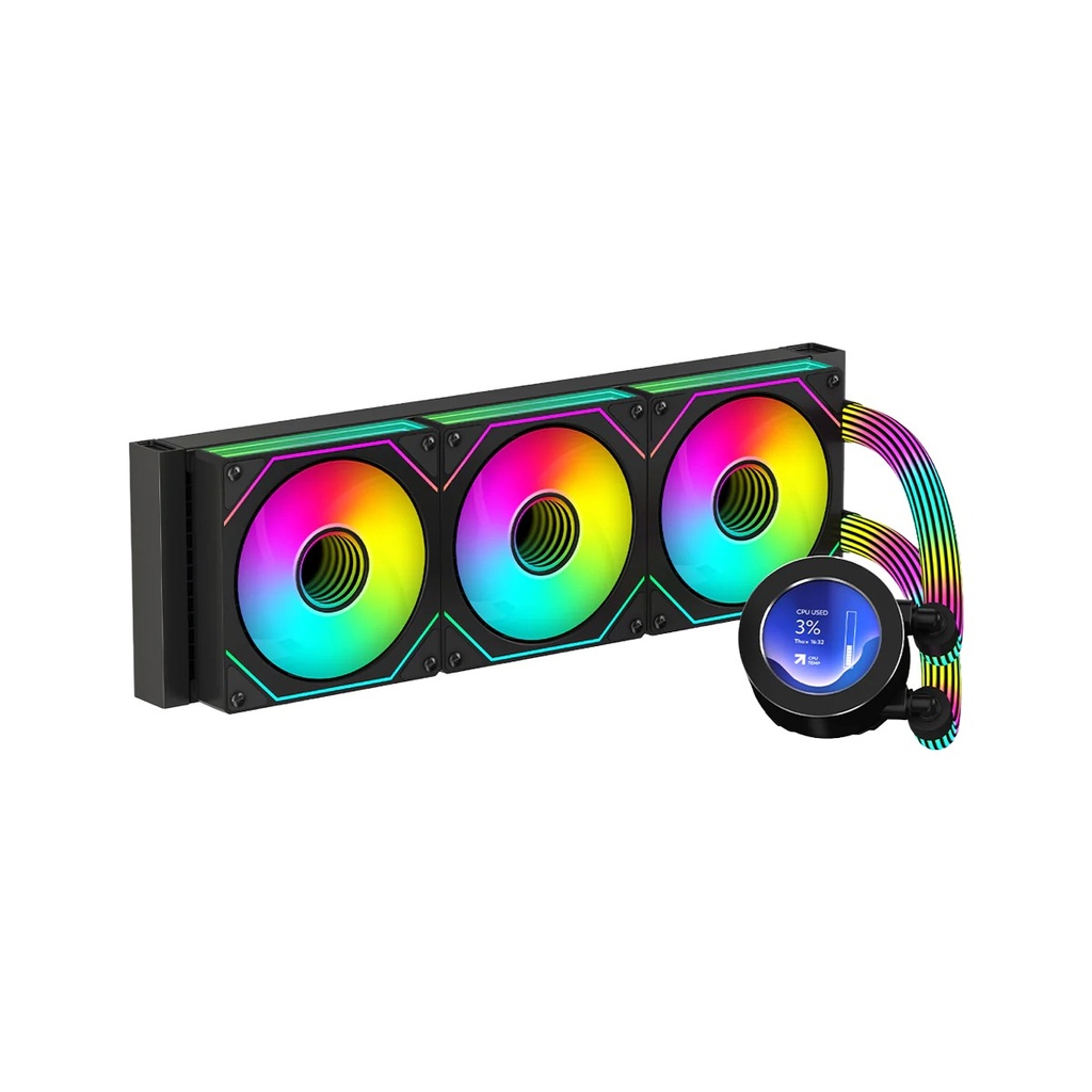[NS028002] Gameon Kraken Series 360 high Performance Bearing, LCD Screen, RGB Lightning 360mm Liquid CPU Cooler - Black