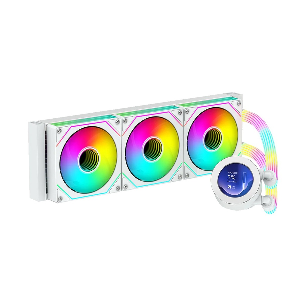 [NS028004] Gameon Kraken Series 360 high Performance Bearing, LCD Screen, RGB Lightning 360mm Liquid CPU Cooler - White