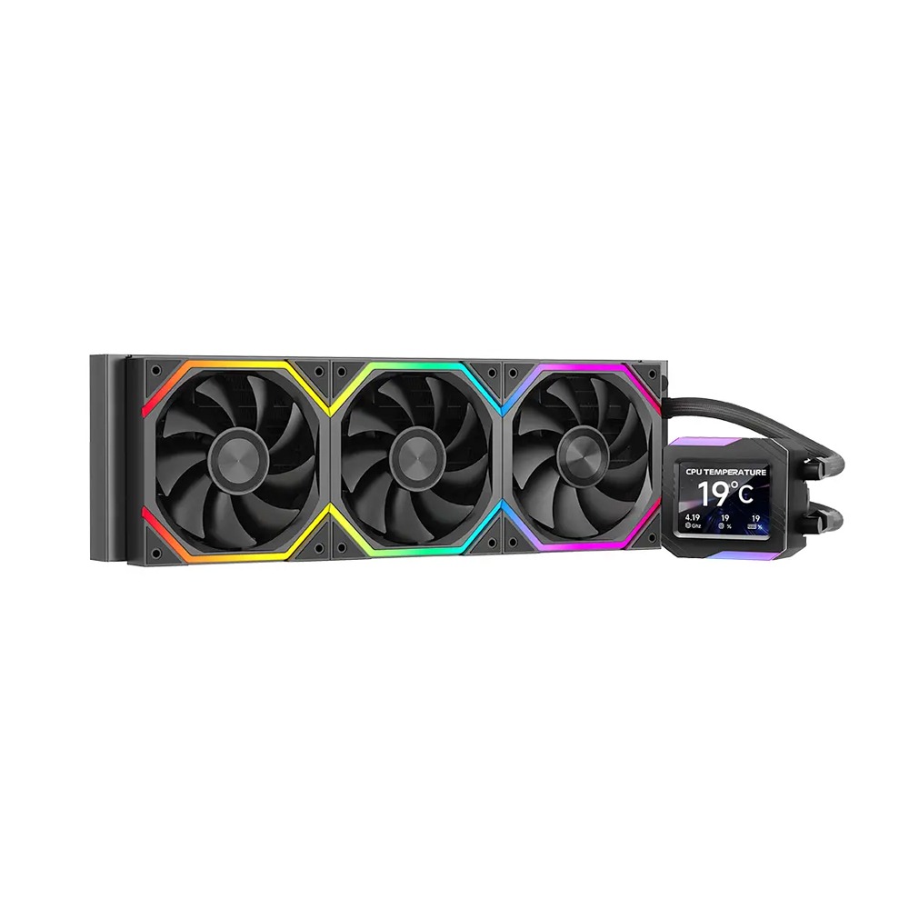 [NS030840] Jungle Leopard AstroShel V2G Liquid Cooler, 360MM Radiator Size, ARGB Lighting, 2.8’’ Display Real-time Monitoring – Black