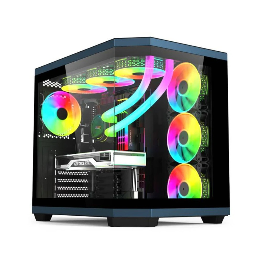 [NS015345] Acer V950 Mid Tower Two Panel Front & Left Side Tempered Glass Case with 7 RGB Fans - Black